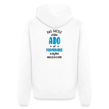 Teenager / Jugendliche / Jugendlicher / Kind - Unisex Premium Bio Zip Hoodie - Weiß - Hinten - Thijin (182cm)
