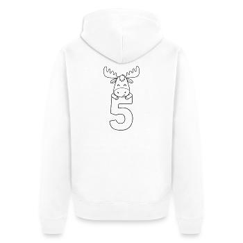 Cute moose with the number 5 cartoon illustration - Unisex Premium Organic Zip Hoodie - white - Back - Thijin (182cm)