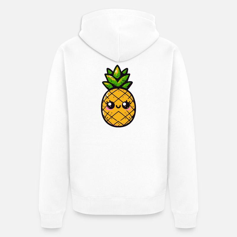 Ananas kawaii avec feuillage vert - Veste à capuche bio Premium Unisexe - blanc