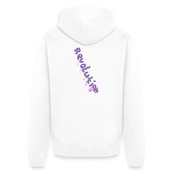 REVOLUTION (Special) - Unisex Premium Bio Zip Hoodie - Weiß - Hinten - Thijin (182cm)