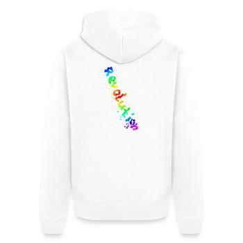 REVOLUTION (Regenbogen) - Unisex Premium Bio Zip Hoodie - Weiß - Hinten - Thijin (182cm)