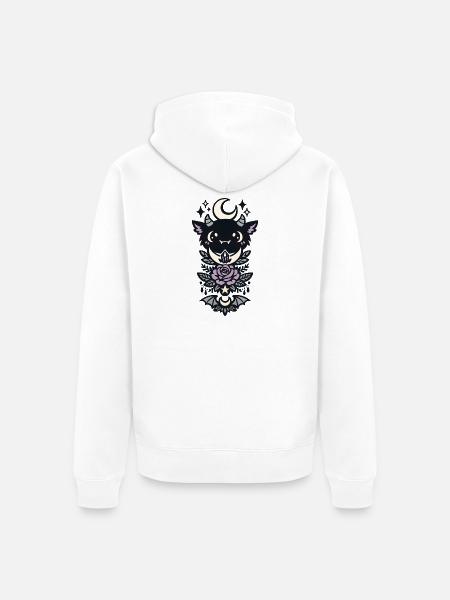 Monddämon mit Rose und Kristall - Unisex Premium Bio Zip Hoodie - Weiß