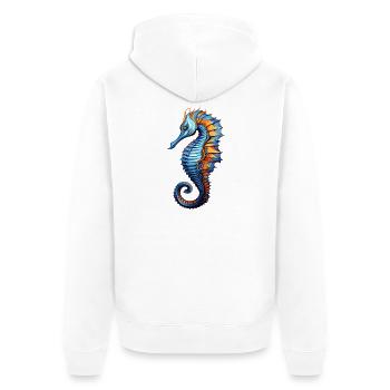 Seepferdchen Blau Orange Illustration - Unisex Premium Bio Zip Hoodie - Weiß - Hinten - Thijin (182cm)