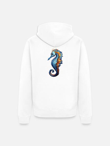 Seepferdchen Blau Orange Illustration - Unisex Premium Bio Zip Hoodie - Weiß