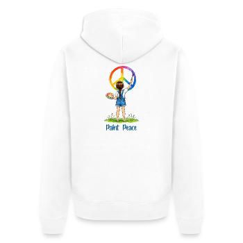 Mädchen malt Peace Zeichen – Paint Peace Aquarell - Unisex Premium Bio Zip Hoodie - Weiß - Hinten - Thijin (182cm)