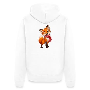 Kuschelfuchs mit rotem Schal - Unisex Premium Bio Zip Hoodie - Weiß - Hinten - Thijin (182cm)