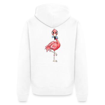 Lustiger Flamingo mit Fisch - Unisex Premium Bio Zip Hoodie - Weiß - Hinten - Thijin (182cm)