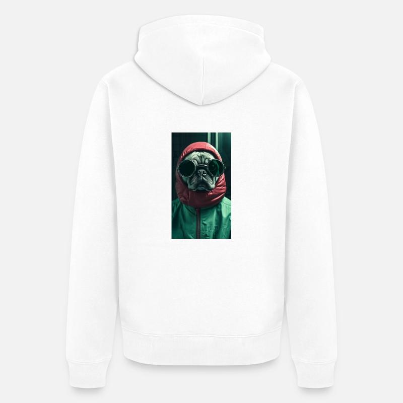 Pug Mops – Cool & Confident - Unisex Premium Bio Zip Hoodie - Weiß