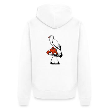 Bird sitting cute big mushroom dots toadstool - Unisex Premium Organic Zip Hoodie - white - Back - Thijin (182cm)