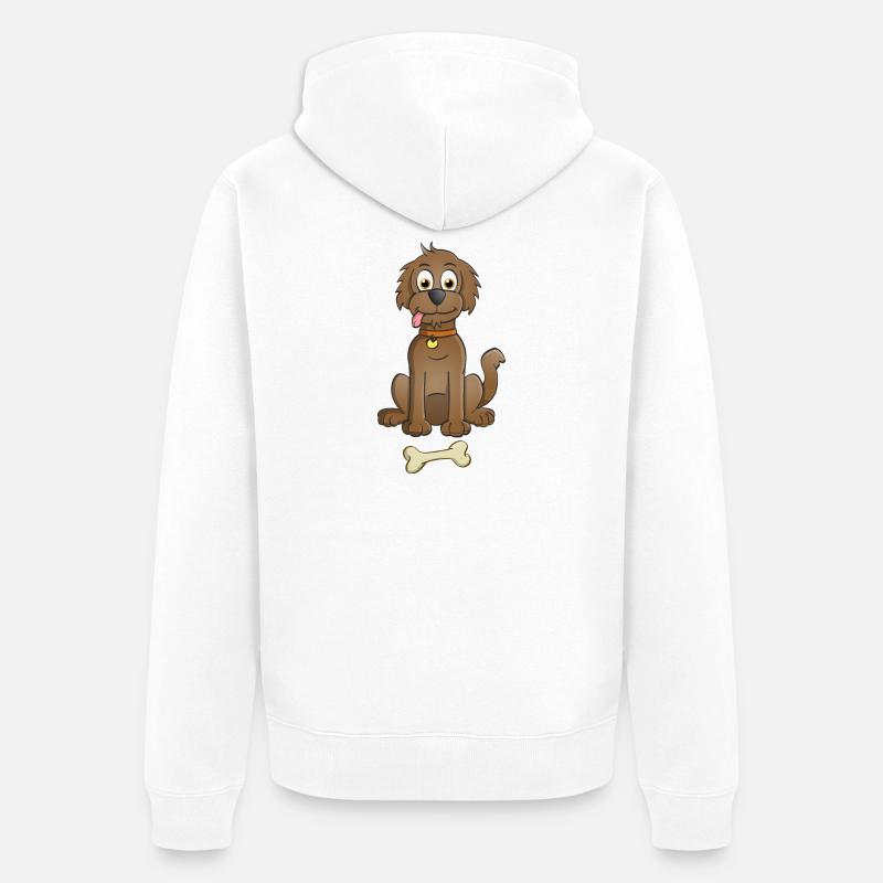 Image joyeuse d’un chien brun avec de l’os - Veste à capuche bio Premium Unisexe - blanc