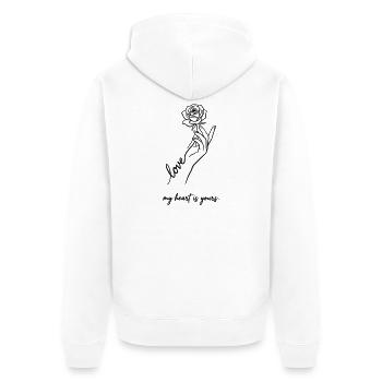 Mein Herz gehört dir – Valentine Rose Minimalist - Unisex Premium Bio Zip Hoodie - Weiß - Hinten - Thijin (182cm)