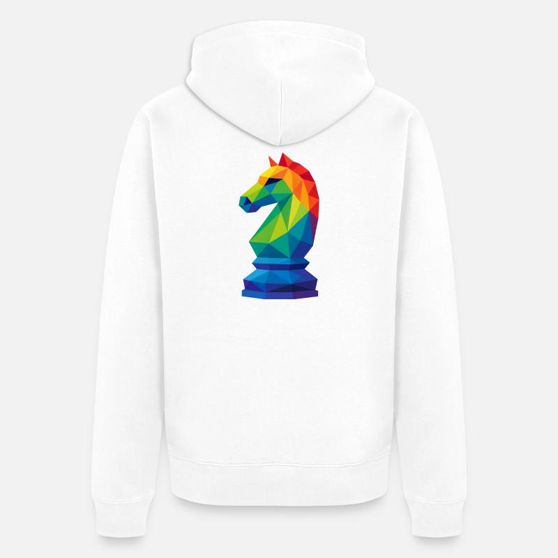 Cavalier Low-Poly : La Maîtrise Tactique - Veste à capuche bio Premium Unisexe - blanc