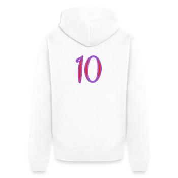 10. 10 YEARS. 10th ANNIVERSARY. 10 YEAR ANNIVERSARY. - Unisex Premium Organic Zip Hoodie - white - Back - Thijin (182cm)