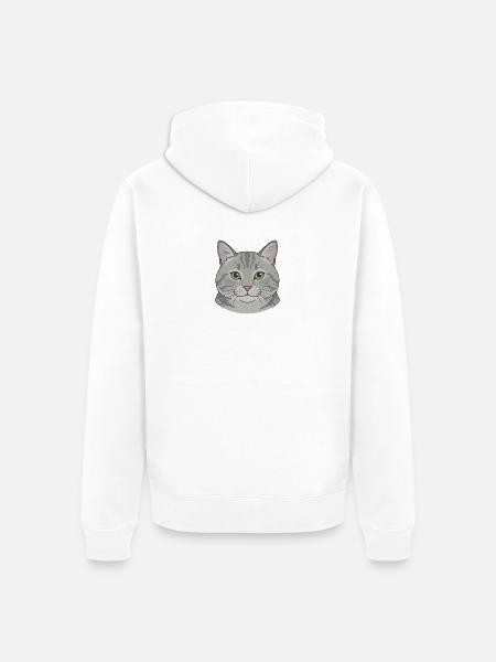 Graues Katzengesicht Illustration - Unisex Premium Bio Zip Hoodie - Weiß