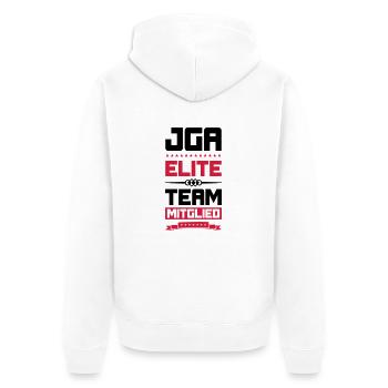 jga elite team - Unisex Premium Bio Zip Hoodie - Weiß - Hinten - Thijin (182cm)