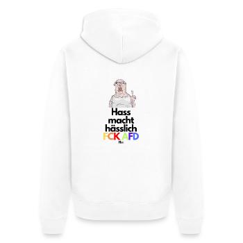 HASS macht HÄSSLICH - Unisex Premium Bio Zip Hoodie - Weiß - Hinten - Thijin (182cm)