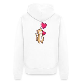Katze mit Herz Ballon Geschenk Geburtstag - Unisex Premium Bio Zip Hoodie - Weiß - Hinten - Thijin (182cm)