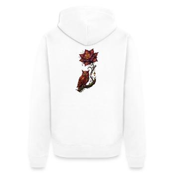 Hibou luminescent et fleur de feu - Veste à capuche bio Premium Unisexe - blanc - Dos - Thijin (182cm)
