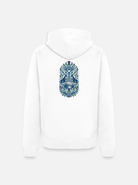 Schottland | Distel, Hirsch & Keltenmuster - Unisex Premium Bio Zip Hoodie - Weiß