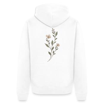Zarte Wiesenblumen in Salbeigrün und Rosé - Unisex Premium Bio Zip Hoodie - Weiß - Hinten - Thijin (182cm)