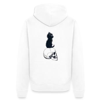 Chaton mignon assis sur un crâne - Veste à capuche bio Premium Unisexe - blanc - Dos - Thijin (182cm)