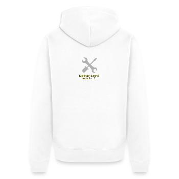 Reparier Mich Pixelwerkzeug - Unisex Premium Bio Zip Hoodie - Weiß - Hinten - Thijin (182cm)