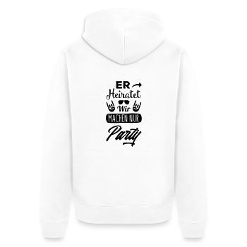 er heiratet wir machen party design - Unisex Premium Bio Zip Hoodie - Weiß - Hinten - Thijin (182cm)
