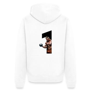 Bodybuilding - Unisex Premium Bio Zip Hoodie - Weiß - Hinten - Thijin (182cm)