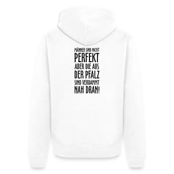 Pfälzer Männer aus der Pfalz - Unisex Premium Bio Zip Hoodie - Weiß - Hinten - Thijin (182cm)