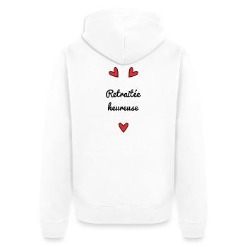 RETRAITEE. RETRAITE. BONNE RETRAITE. ANNIVERSAIRE - Veste à capuche bio Premium Unisexe - blanc - Dos - Thijin (182cm)