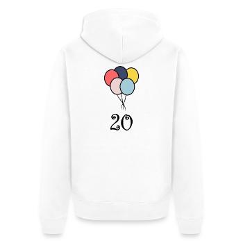 20. 20th ANNIVERSARY. 20 YEARS ANNIVERSARY. 20 YEARS. - Unisex Premium Organic Zip Hoodie - white - Back - Thijin (182cm)