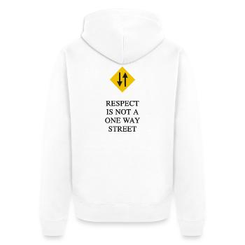 RESPEKT IST KEINE EINBAHNSTRASSE - Unisex Premium Bio Zip Hoodie - Weiß - Hinten - Thijin (182cm)