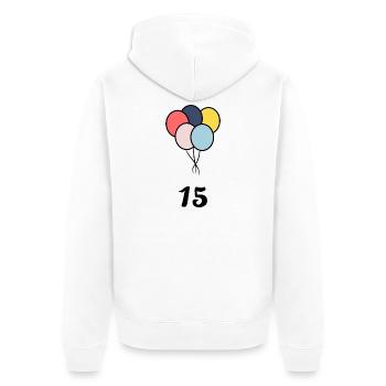 15. 15 YEARS. 15th ANNIVERSARY. 15 YEAR ANNIVERSARY. - Unisex Premium Organic Zip Hoodie - white - Back - Thijin (182cm)
