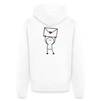 Brief mit Herz | Kleine Nachricht ohne Worte - Unisex Premium Bio Zip Hoodie - Weiß - Hinten - Thijin (182cm)
