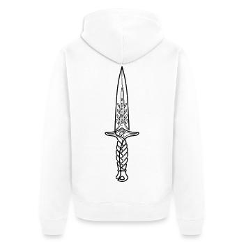 Minimalistisches schwarz-weiß Dolch-Line Art - Unisex Premium Bio Zip Hoodie - Weiß - Hinten - Thijin (182cm)