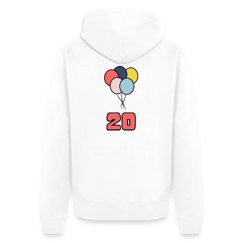 20. 20 ANS. 20e ANNIVERSAIRE. ANNIVERSAIRE 20 ANS. - Veste à capuche bio Premium Unisexe - blanc - Dos - Thijin (182cm)