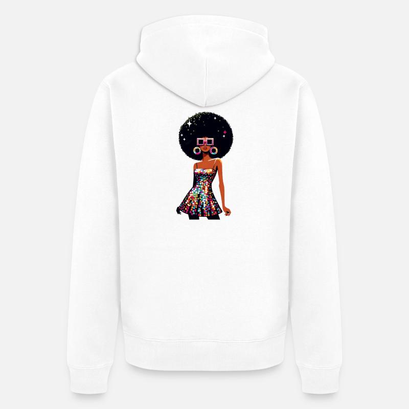 Disco Afro Glam Sequins Design - Veste à capuche bio Premium Unisexe - blanc