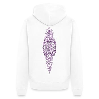 Spiritualité Méditation Géométrie sacrée Lotus - Veste à capuche bio Premium Unisexe - blanc - Dos - Thijin (182cm)