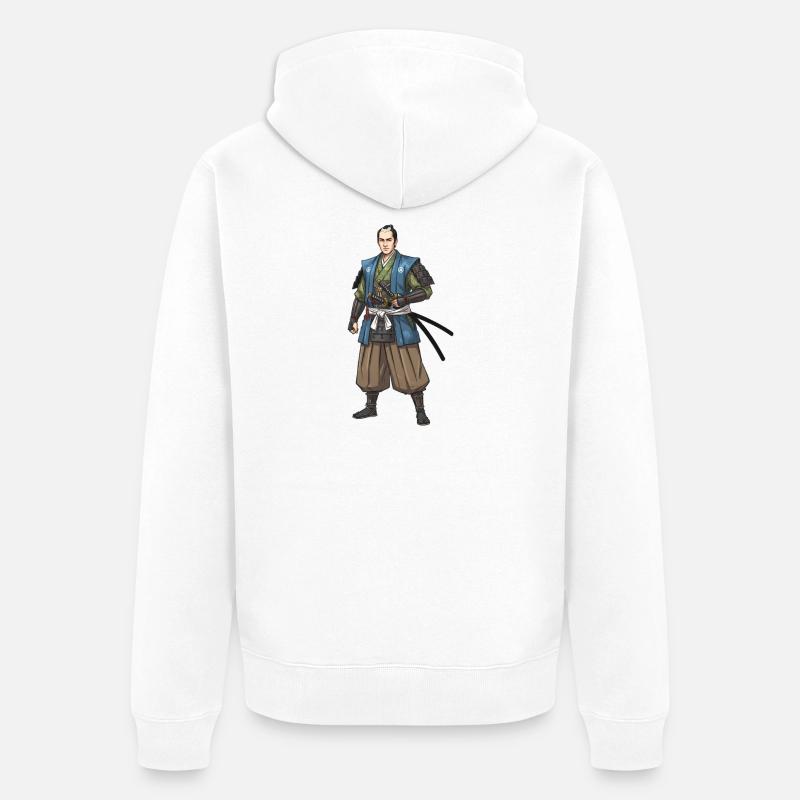Edo Samurai in blauer Jacke - Unisex Premium Bio Zip Hoodie - Weiß