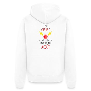 Les Génies Naissent en Août Humour Anniversaire - Veste à capuche bio Premium Unisexe - blanc - Dos - Thijin (182cm)