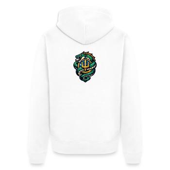 Drache mit Dreizack-Emblem - Unisex Premium Bio Zip Hoodie - Weiß - Hinten - Thijin (182cm)