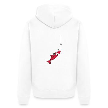 Fishing With Heart - Unisex Premium Organic Zip Hoodie - white - Back - Thijin (182cm)