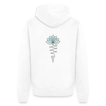 Lotus Blume Lotusblüte Buddhismus Symbol Yoga OM - Unisex Premium Bio Zip Hoodie - Weiß - Hinten - Thijin (182cm)