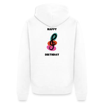 ALLES GUTE ZUM GEBURTSTAG. ALLES GUTE ZUM GEBURTSTAG. JAHRESTAG. - Unisex Premium Bio Zip Hoodie - Weiß - Hinten - Thijin (182cm)