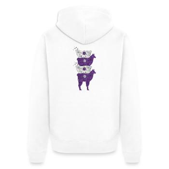 Alpaka Familie Lila Weiße Blumenmuster - Unisex Premium Bio Zip Hoodie - Weiß - Hinten - Thijin (182cm)