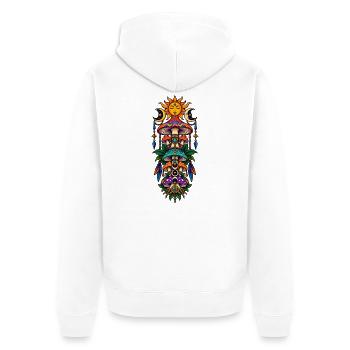 Sonnenmond Pilzturm Farbzauber - Unisex Premium Bio Zip Hoodie - Weiß - Hinten - Thijin (182cm)