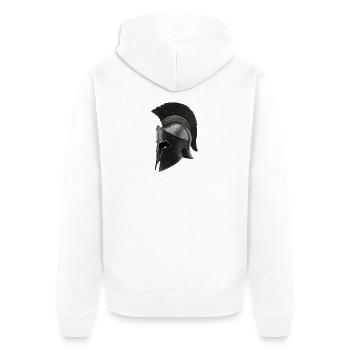 Rostiger Kriegerhelm mit schwarzer Feder - Unisex Premium Bio Zip Hoodie - Weiß - Hinten - Thijin (182cm)