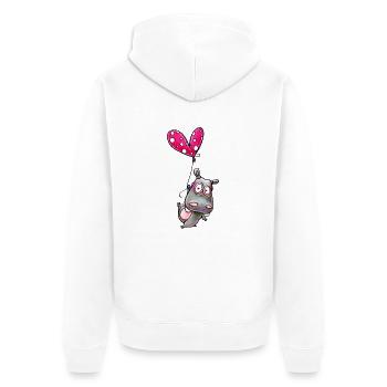 hippo with balloon - Unisex Premium Bio Zip Hoodie - Weiß - Hinten - Thijin (182cm)
