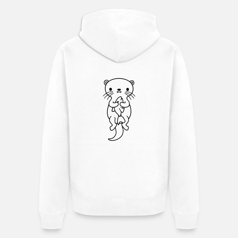 faim d’otter mange du poisson - Veste à capuche bio Premium Unisexe - blanc