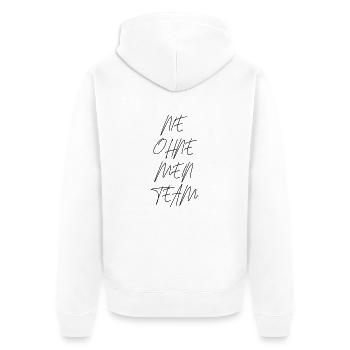 team nie ohne mein - Unisex Premium Bio Zip Hoodie - Weiß - Hinten - Thijin (182cm)